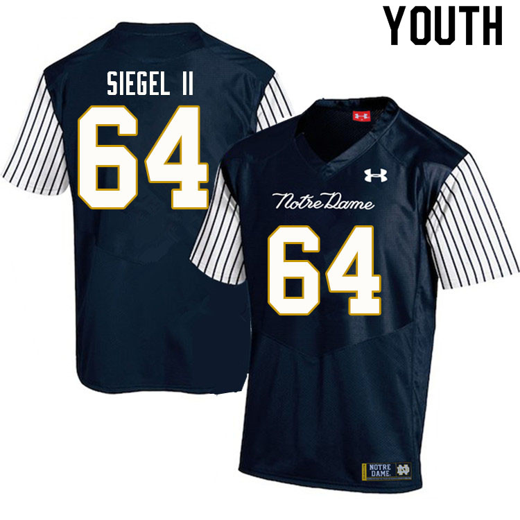 Youth NCAA Notre Dame Fighting Irish #64 Max Siegel II Stitched College Under Armour Authentic Navy Alternate Football Jersey CI10B08UG